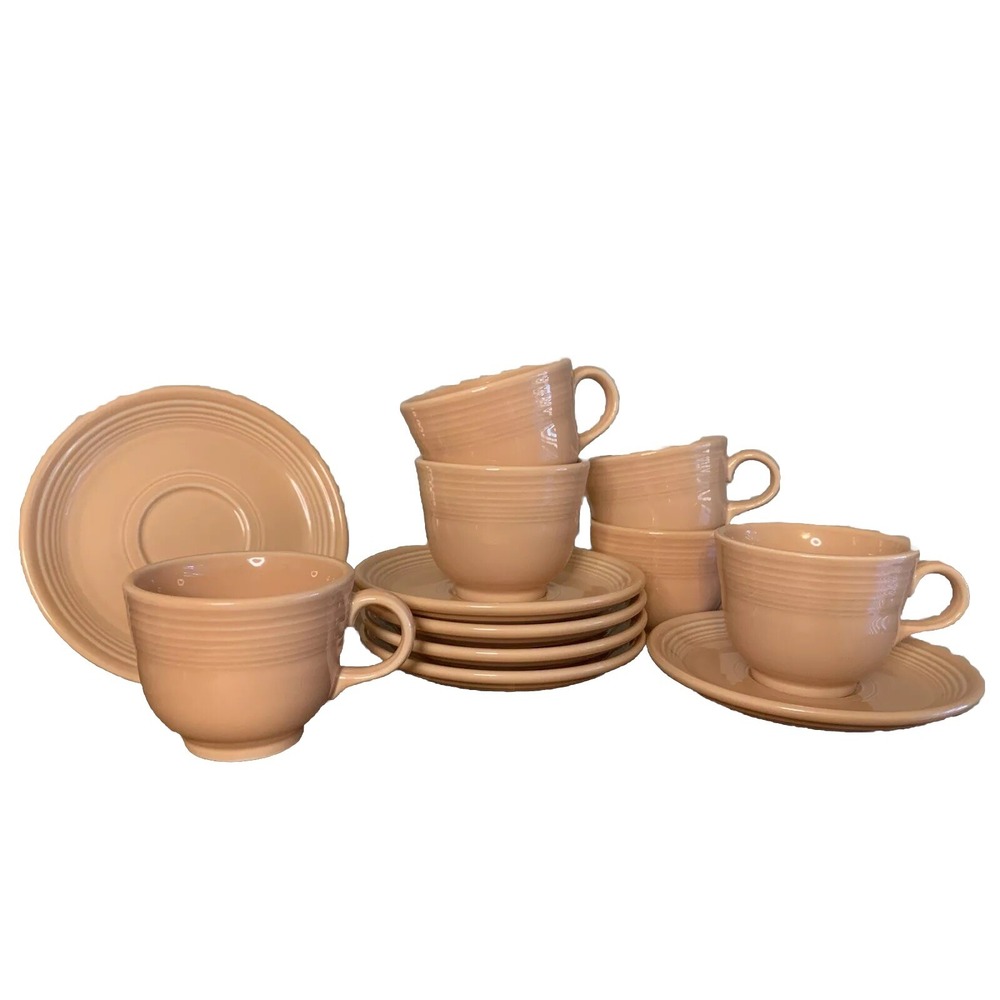 12 Pc VTG retired Apricot Fiestaware Tea Coffee Cup Mug & Saucers 6 Sets '86-98